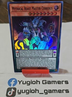 YUGIOH MYTHICAL BEAST MASTER CERBERUS FIGA-EN059 1 ST EDITION SUPER LIGHT PLAYED
