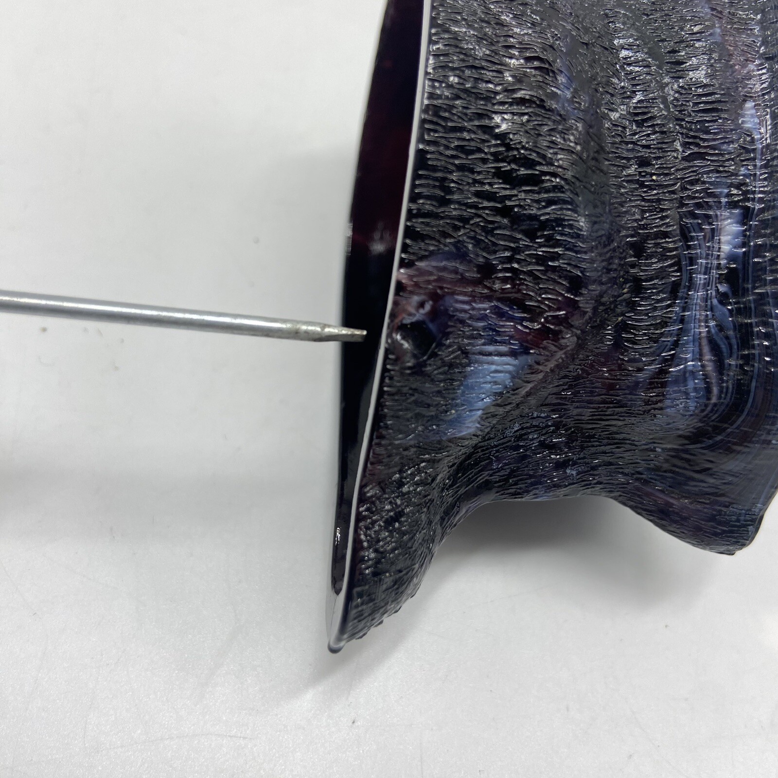 L G Wright Purple Slag Glass Mustard Dish Jar Bull Head w/ Lid Cover *A Chip