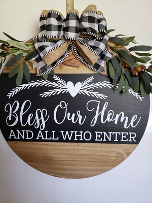 MADE TO ORDER Bless Our Home Round Wood Door Hanger/Wood Door Hanger Sign