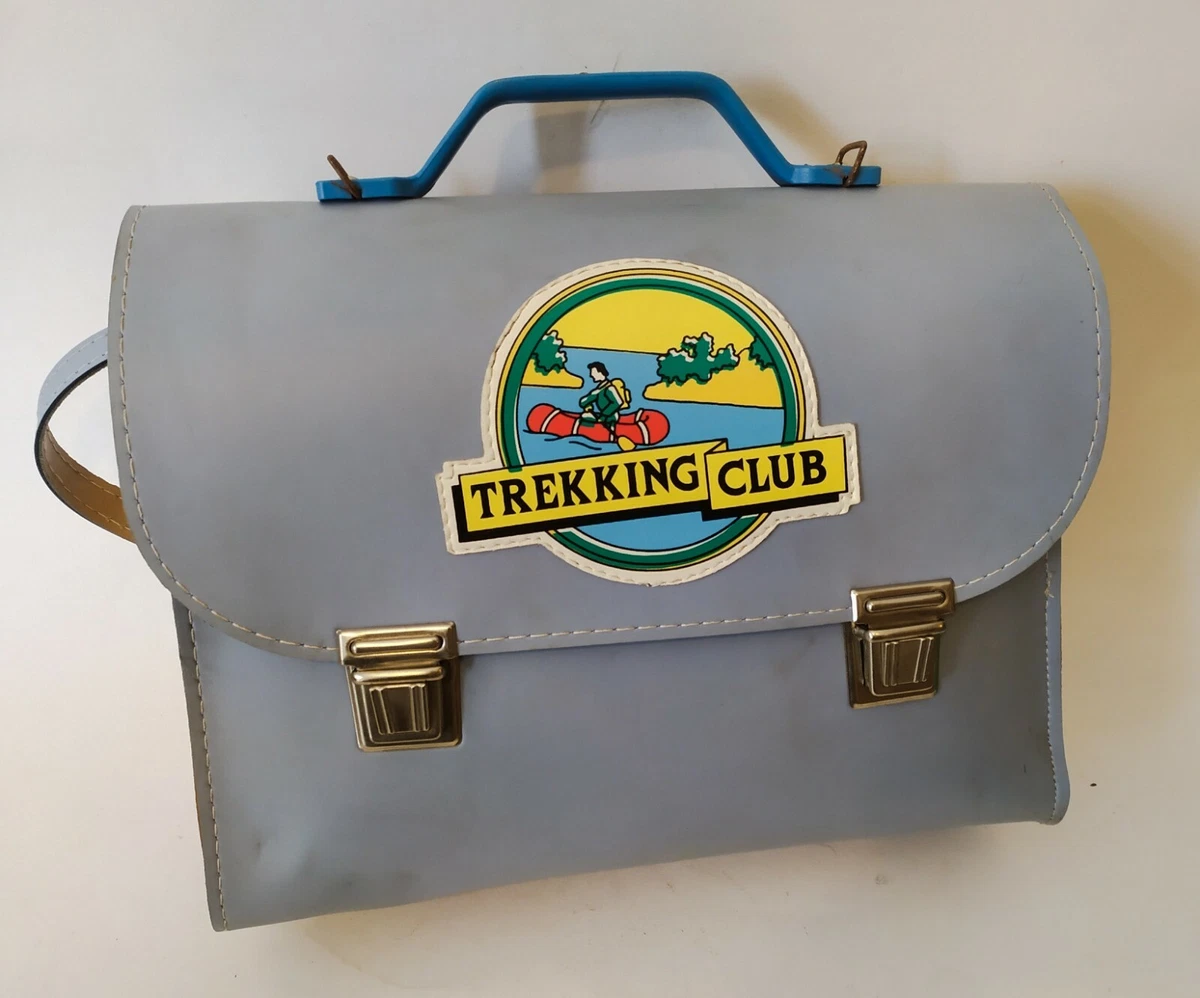 ♥ VECCHIA CARTELLA SCUOLA CON TRACOLLE AZZURRA TREKKING BORSA VINTAGE ANNI  80