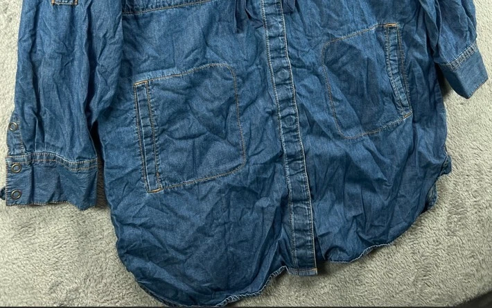 Mini Camisa Vestido I Heart Ronson Para Mujer Grande Azul Imitación Denim Manga Larga Algodón Foto 3 de 4