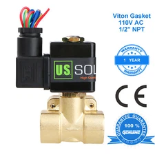 U. S. Solid 1/2" Brass Electric Solenoid Valve 110V AC Normally Closed VITON