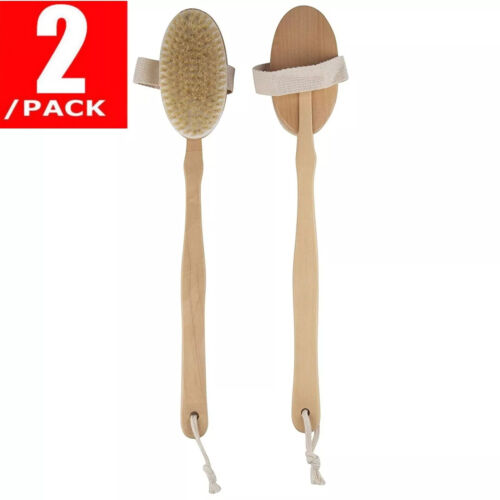 Premium Natural Bristle Wooden Bath Shower Body Back Dry Skin Brush Spa Scrubber