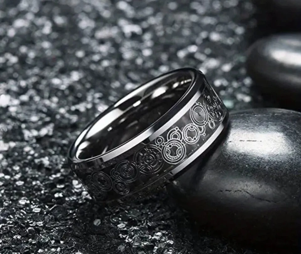 Anillo de moda de moda de moda de 8 mm de ancho de 1 pieza, anillo de acero inoxidable Foto 3 de 3