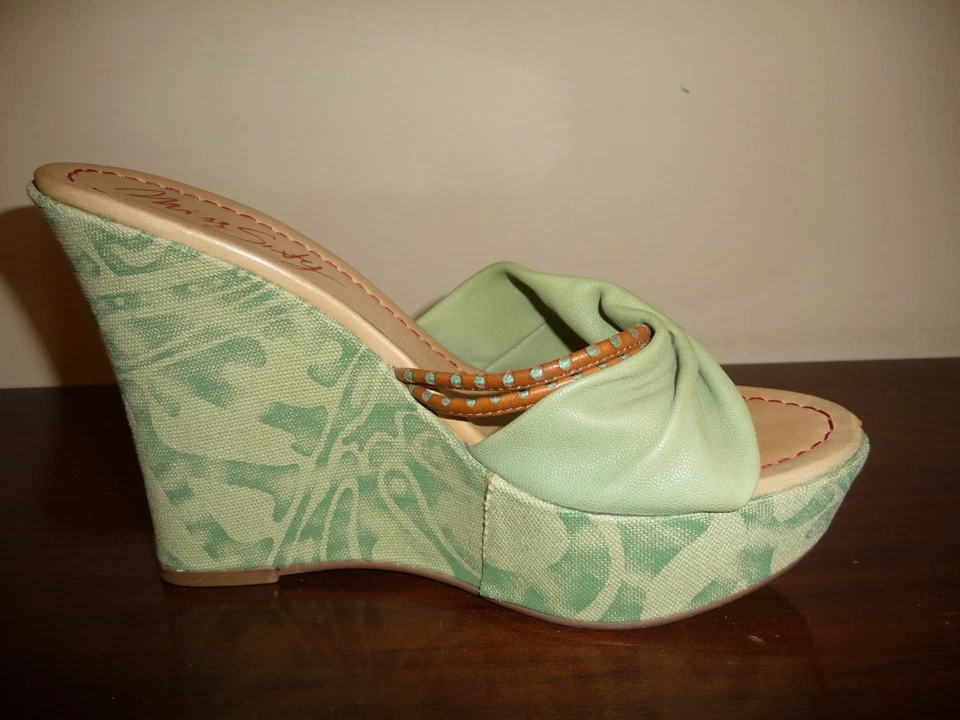 Sandalias MISS SIXTY Cuero Plataforma Verde Cuñas Zapatos Talla 6 Foto 3 de 4