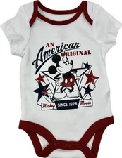 Disney Store Baby White Cotton An American Original Mickey Mouse Bodysuit 0-3 MO