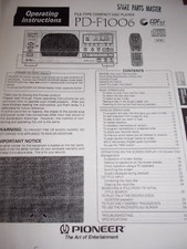 OPERATING OWNERS MANUAL FOR Pioneer PD-F1006 101 Disc CD Changer Player 32 PAGE