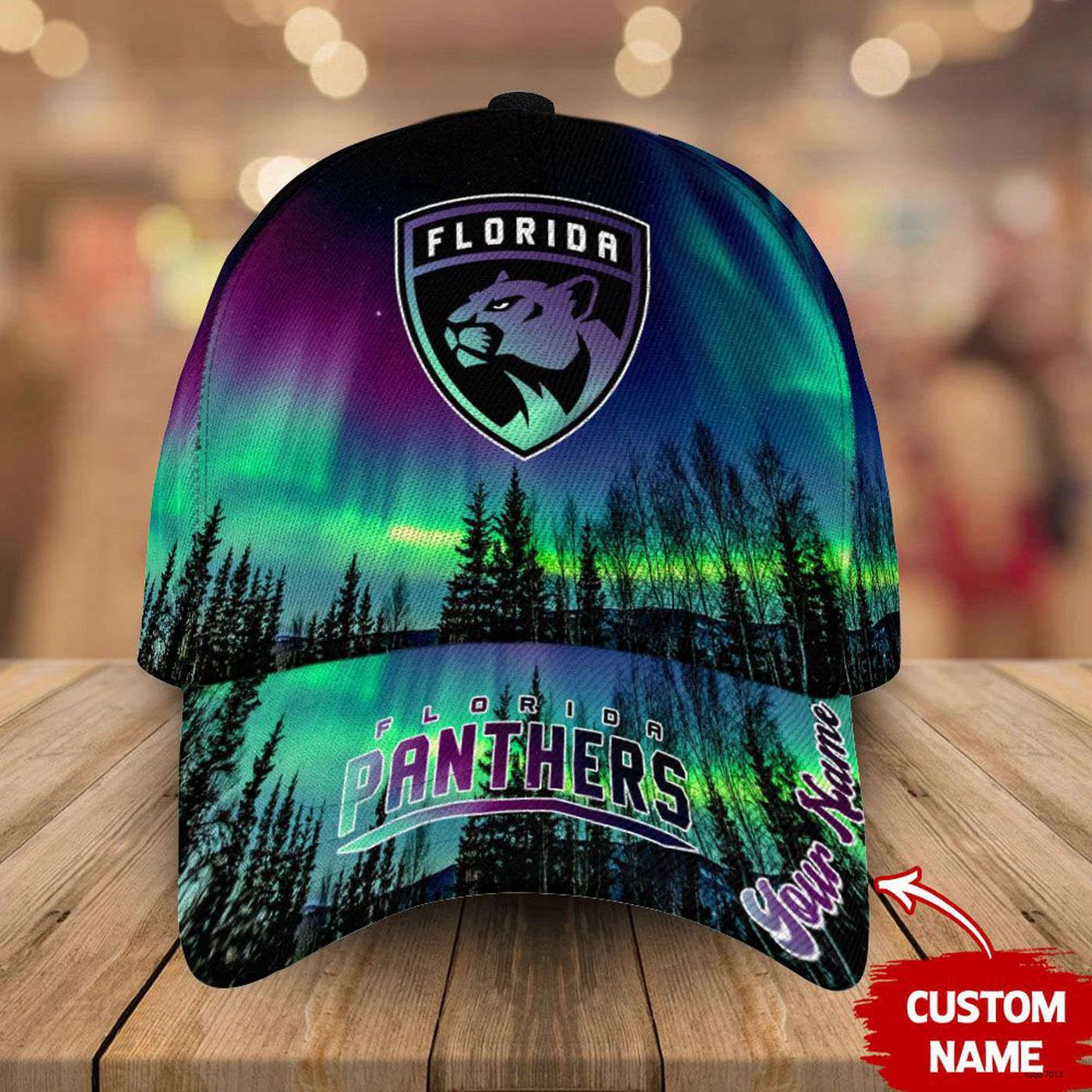 Personalized Florida Panthers Baseball Cap Northern Lights Hockey Hat Gift