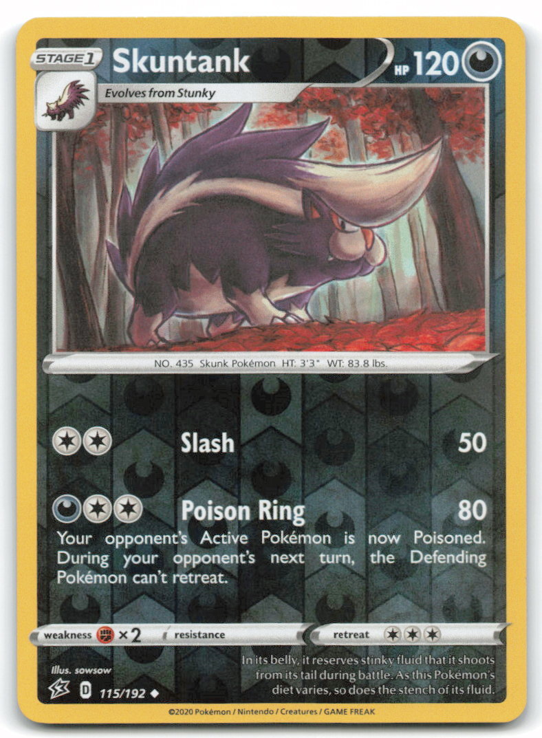 Skuntank #115/192 SWSH02 Rebel Clash Uncommon Reverse Holo LP Pokemon Card 4F