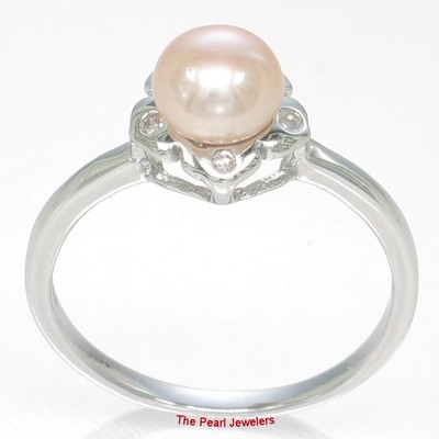 Solid 925 Sterling Silver Pink Cultured Pearl Flower Design Ring w/ C.Z. - TPJ