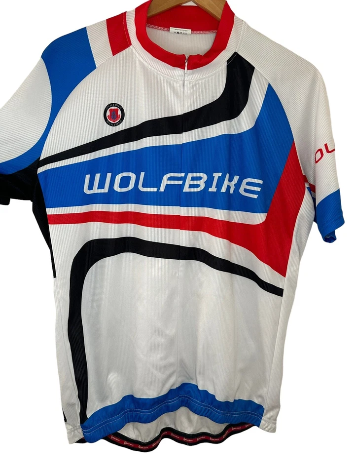 Wolfbike Cycling Jersey White Red And Blue Adults Jersey Men’s Size XL - Image 3 of 4