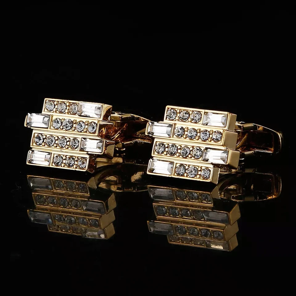 Gemelos clásicos de diamantes de imitación de joyería vintage para hombre 1 par de eslabones de camisa Foto 2 de 4