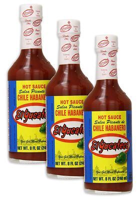 El Yucateco Chile Habanero Hot Sauce Bottle Red 8 Ounce Pack of 3