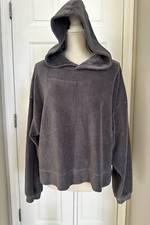 Aerie Corduroy Groove-On Velour Hoodie Sweatshirt Gray Long Sleeve Pullover New