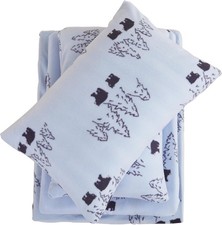 Micro Fleece Twin Bed Sheet Set Christmas Blue Bear Print with Deep Pocket