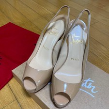 Rare Christian Louboutin Beige Open Toe High Heel Pumps 35 22.5cm