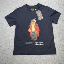 Polo Ralph Lauren Shirt Boys 4 Blue Preppy Bear Graphic T-Shirt Tee Crew Neck