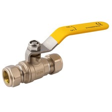 28mm Lever Ball Valve Gas Yellow Handle Compression