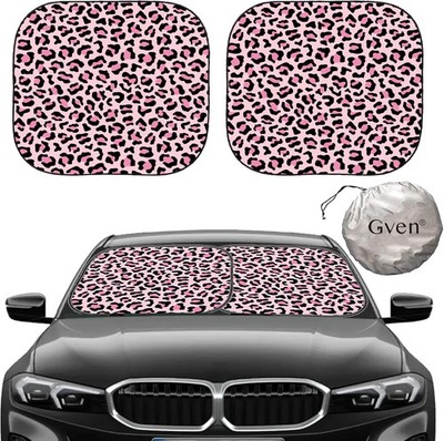 Gven Windshield Sun Shade 2 Pack UV Heat Block Pink Leopard