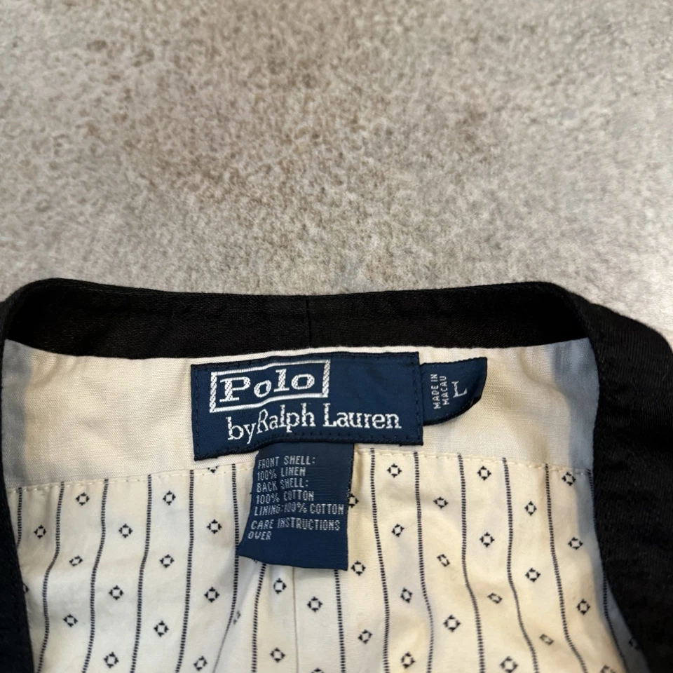 De colección Años 90 Polo Ralph Lauren Traje Chaleco Chaqueta M/L Negro Algodón Lino Abotonado Foto 4 de 4