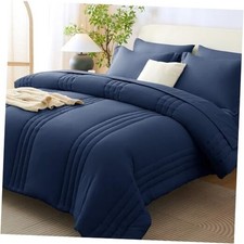 Size Comforter Set - 7 Pieces Bed in a Bag California King Navy Blue