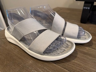 CROCS Literide Stretch Silver Fabric Elastic Strap Back Pull On Sandals Womens 7