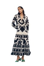 ZARA Black Ivory White Floral Maxi Ruffle Dress Puffy Sleeve Boho Art To Wear XL