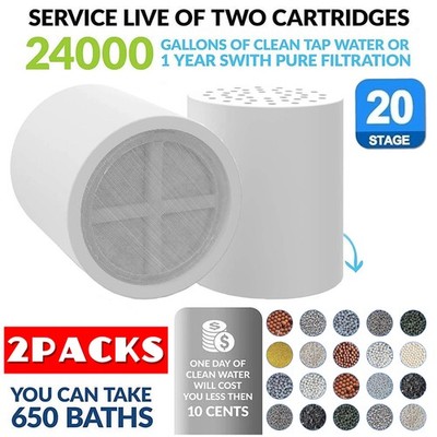 2 Pack 20 Stage Shower Filter Replacement Cartridge Shower Filter for Hard Water