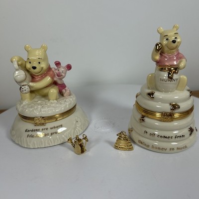 2 DISNEY LENOX WINNIE THE POOH TREASURE BOX CHARM: FRIENDSHIP GARDEN & HONEY POT