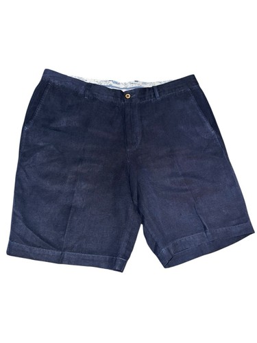 Tommy Bahama Shorts Mens 38 Silk/Linen Chino Resort Casual Pleated Navy Blue