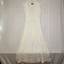 Lulus White Swiss Dot Maxi Dress Women s Small Flutter Sleeves Boho Lace