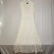 Lulus White Swiss Dot Maxi Dress Women’s Small Flutter Sleeves Boho Lace