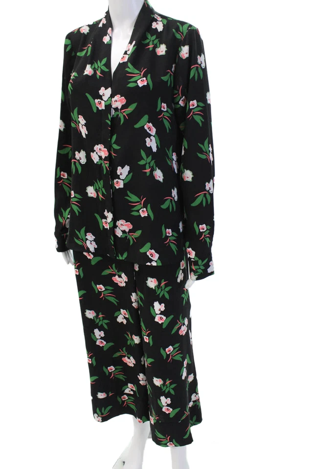 Conjunto de pantalón blusa halógeno con estampado floral negro multicolor talla mediana para mujer Foto 3 de 4