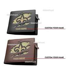Personalized New Orleans Football Team Saintss Leather Wallet, Gift For Fans