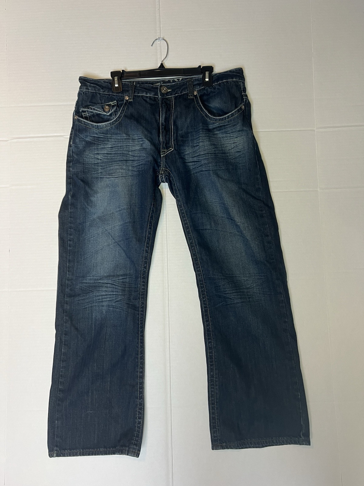 VTG Helix Jeans Mens 38x32 Dark Wash Bootcut Skater Y2K Pocket Flaps Grunge