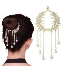 Pearls Tassel Rhinestone Ponytail Claw Clip for Women Crystal Bow Ponytail Ba...