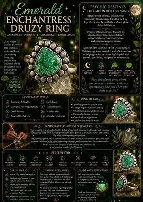    Emerald Enchantress Druzy Ring   Prosperity & Abundance Ring Reiki Charged