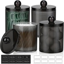 4 Pack Acrylic Qtip Holder Dispenser for Cotton Swabs, Balls, Pads, Floss Picks