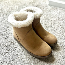 Cat Jack Girls Faux Fur Lined Ankle Boots Beige Textile Pull On Flat Heel