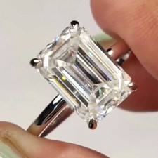 3CT Emerald-Cut Lab Created Solitaire Engagement Ring 14K White Gold Plated