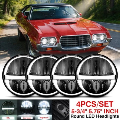 4PCS 5.75'' LED Headlights H4 Hi-Lo Beam w/DRL For Ford Gran Torino LTD 1972-1976