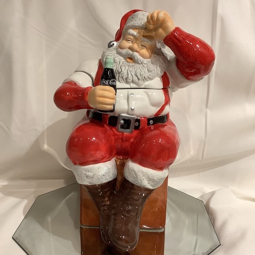 Coca Cola Collectible Santa Ceramic 14” Cookie Jar Holiday Portraits