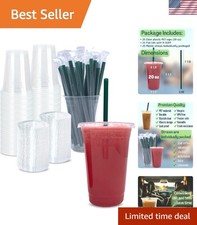Durable BPA-Free 20 oz Clear Plastic Cups with Secure Lids  Straws - 25 Count