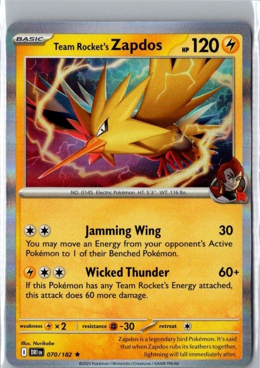 Pokemon Team Rocket's Zapdos 070/182 Destined Rivals Holo Rare English NM