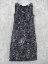 Elie Tahari Dress 4 Sheath Attached Belt Abstract Satin Career Office Zip Gray