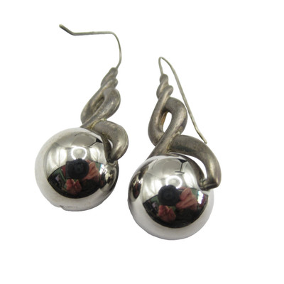 Dark Metal Pierced Earrings w Shiny Round BB Ball Vintage