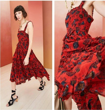 ULLA JOHNSON Adyna Poppy Floral Dress Ruffles & Pockets, Size 4 $545