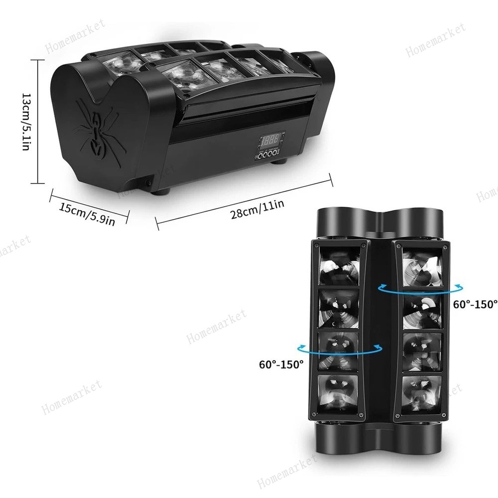 8 LED Spider Moving Head LED Stage Lighting Beam DJ Light DMX Disco Party Show