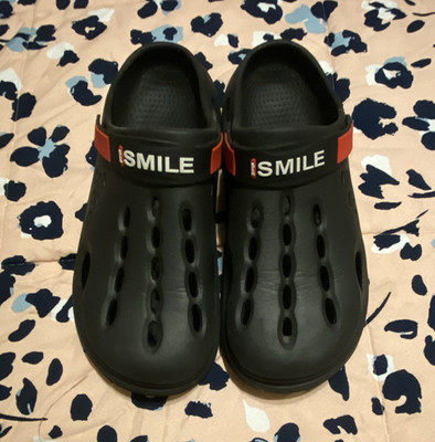 iSMILE Black/Red Slip-On Clog Sandals Logo Accent Synthetic Upper Size 13