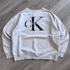 Vintage 90s Calvin Klein Jeans Gray Embroidered Crewneck Sweatshirt Men s Large